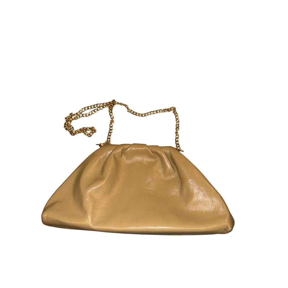 Anthropologie Pouch Frankie‎ Oversized Clutch Bag Beige Patent Chain Strap Pouch
